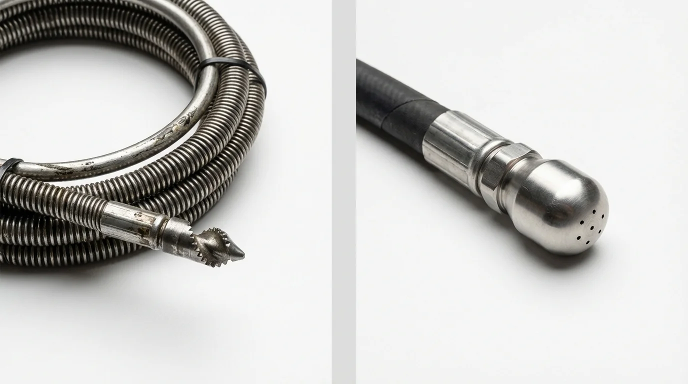 Drain snake cable and hydro jetting nozzle used for drain cleaning in Savannah, MO